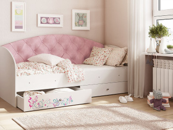 Кровать детская Эльза Белый/Розовый в Кирзе - kirza.mebel54.com | фото