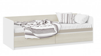 Кровать «Сканди» с 2 ящиками Дуб Гарден/Белый/Глиняный серый в Кирзе - kirza.mebel54.com | фото