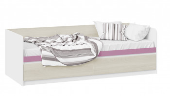 Кровать «Сканди» с 2 ящиками Дуб Гарден/Белый/Лиловый в Кирзе - kirza.mebel54.com | фото