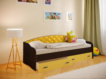 Кровать Софа-7 с мягкой спинкой (800х1900) Венге/Желтый в Кирзе - kirza.mebel54.com | фото