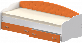 Кровать Софа-8 с мягкой спинкой (900х1900) Белый/Оранжевый в Кирзе - kirza.mebel54.com | фото