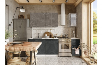 Кухонный гарнитур Нувель 1800мм белый/бетон коричневый/бетон черный в Кирзе - kirza.mebel54.com | фото
