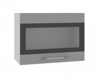 Норд ШВГС 600 Шкаф верхний горизонтальный со стеклом (Софт черный/корпус Белый) в Кирзе - kirza.mebel54.com | фото