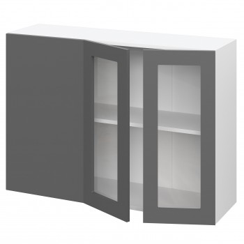 Норд ШВУПС 1000 Шкаф верхний угловой со стеклом (Софт черный/корпус Белый) в Кирзе - kirza.mebel54.com | фото