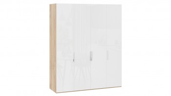 Шкаф для одежды с 4 глухими дверями «Эмбер» Яблоня Беллуно/Белый глянец в Кирзе - kirza.mebel54.com | фото