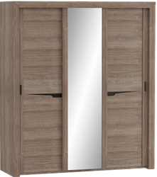 Шкаф трехдверный Соренто с раздвижными дверями Дуб стирлинг/Кофе структурный матовый в Кирзе - kirza.mebel54.com | фото